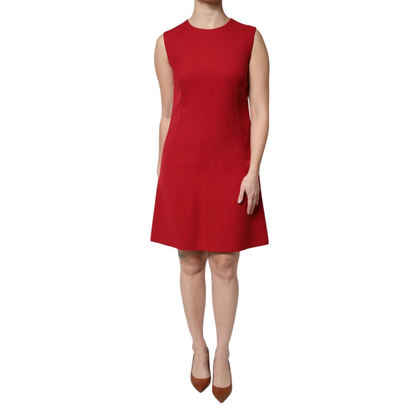 Dolce & Gabbana Red Wool Sleeveless Knee Length A-line Dress