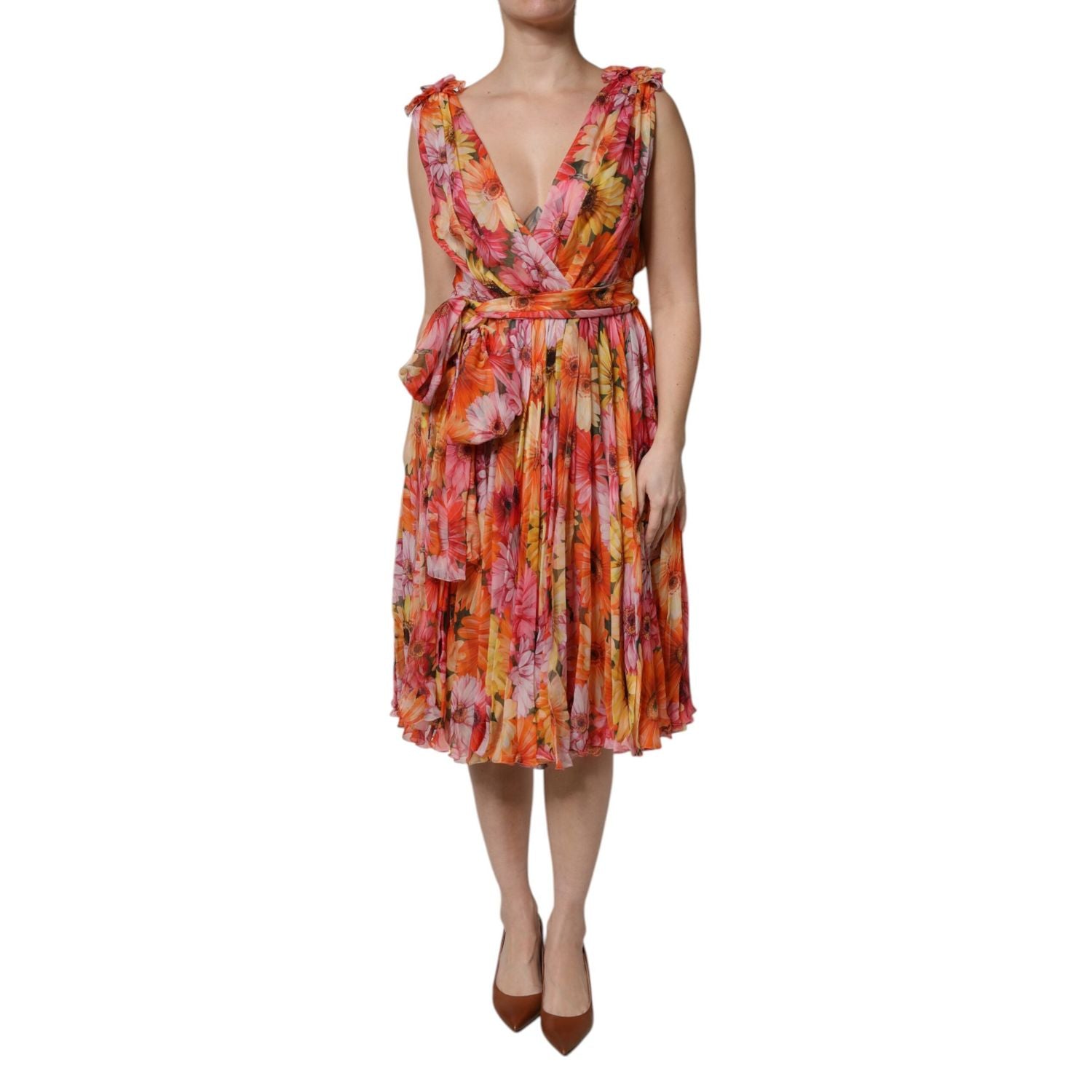 Dolce & Gabbana Multicolor Floral Silk V-neck Chiffon Dress