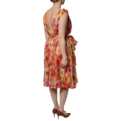 Dolce & Gabbana Multicolor Floral Silk V-neck Chiffon Dress