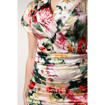Dolce & Gabbana Multicolor Floral Short Sleeves Sheath Midi Dress