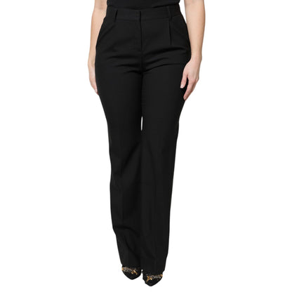 Dolce & Gabbana Black Wool High Waist Boot Cut Dress Pants
