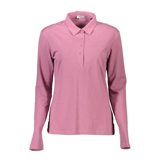 U.S. POLO ASSN. Pink Cotton Women Polo Shirt with long sleeves and logo embroidery.
