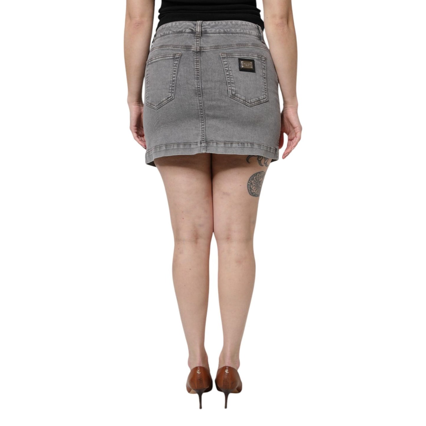Dolce & Gabbana Gray Cotton Stretch Mid Waist Denim Mini Skirt