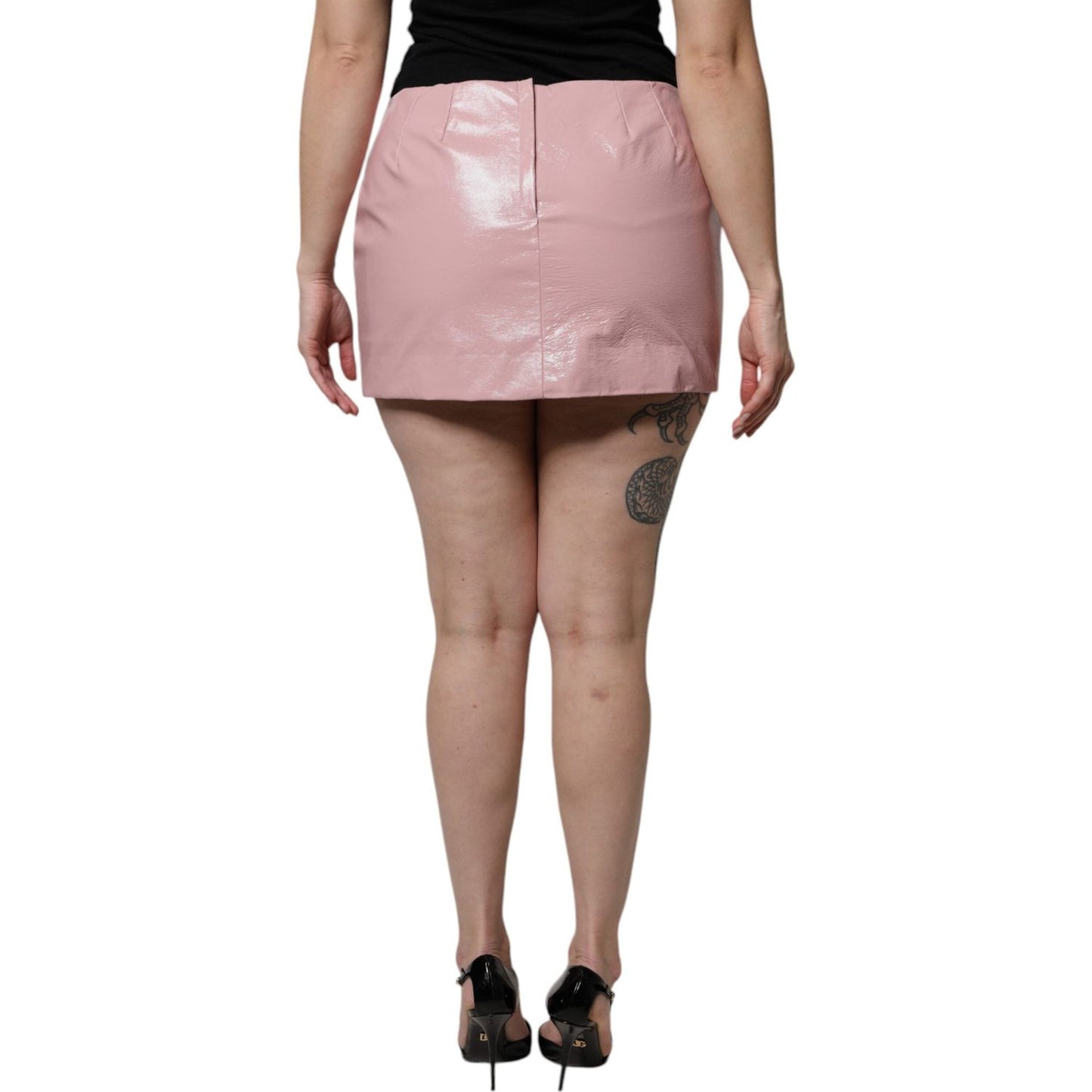Dolce & Gabbana Glossy Pink Cotton High Waist Mini Skirt SKI2080-38