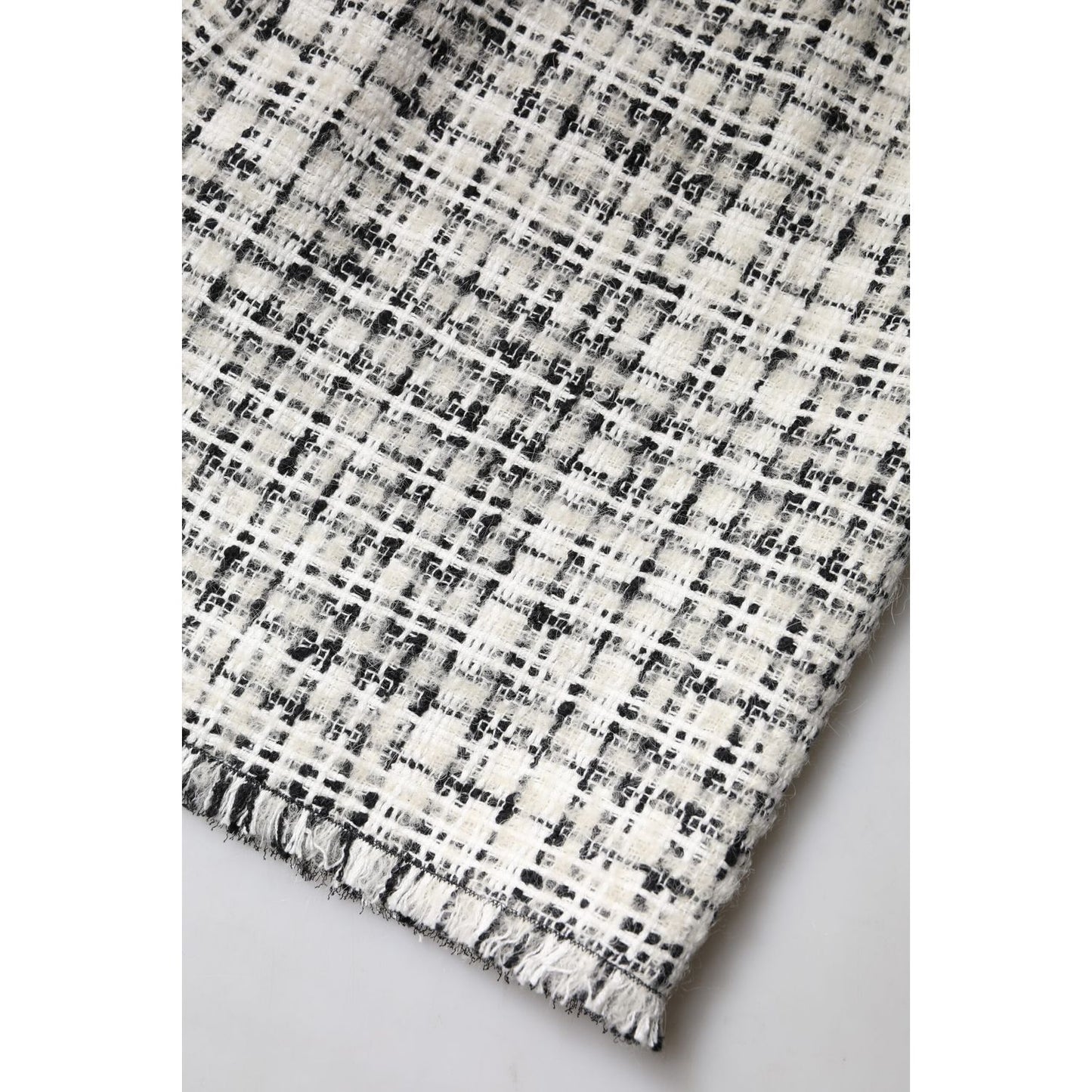 Dolce & Gabbana White Black High Waist Tartan Tweed Mini Skirt