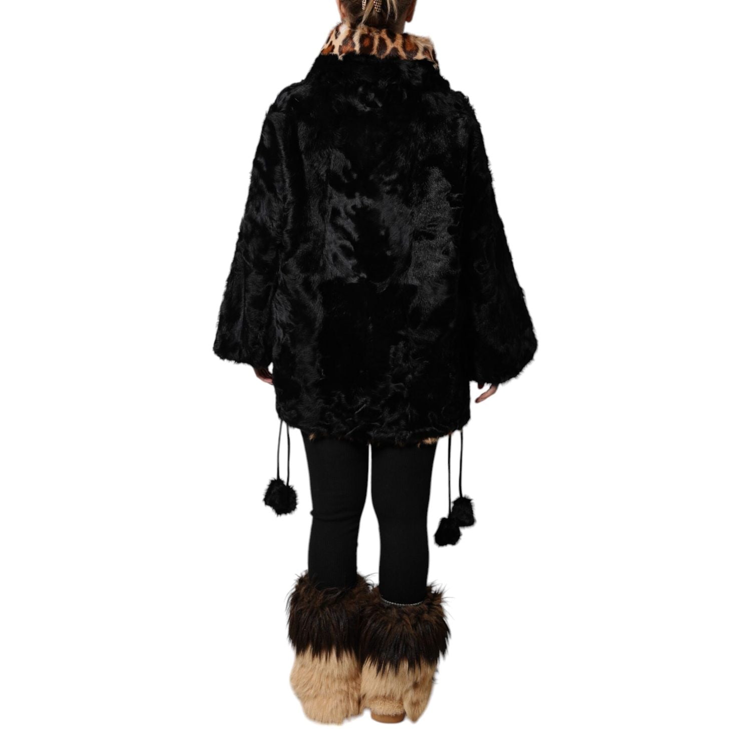 Dolce & Gabbana Black Lamb Fur Short Women Coat Jacket