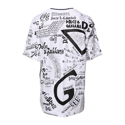 Dolce & Gabbana White Graffiti Print Cotton Crew Neck T-shirt
