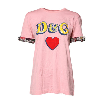 Dolce & Gabbana Pink Logo Print Cotton Crew Neck Tee T-shirt