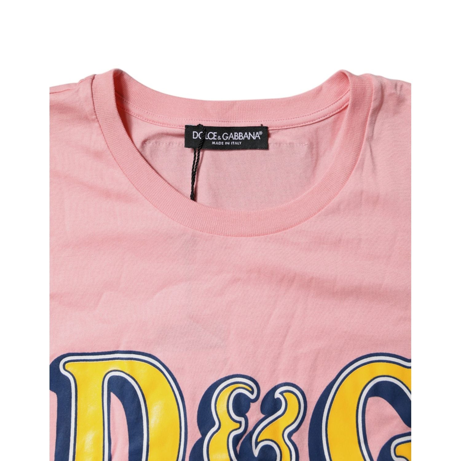 Dolce & Gabbana Pink Logo Print Cotton Crew Neck Tee T-shirt