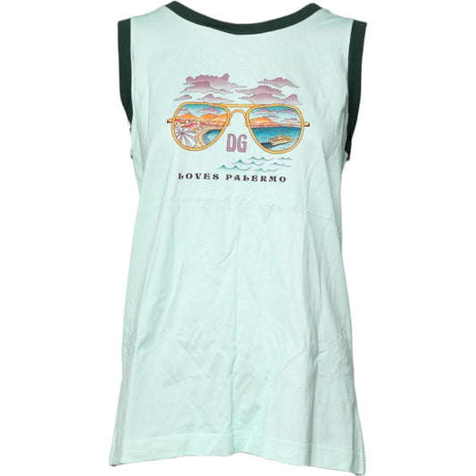 Dolce & Gabbana Light Green Graphic Print Sleeveless Tank T-shirt TSH87140-46
