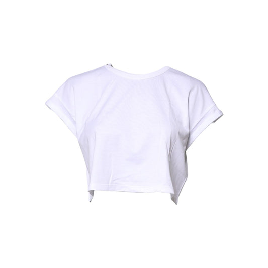 Dolce & Gabbana White Cotton Crew Neck Cropped T-shirt Top