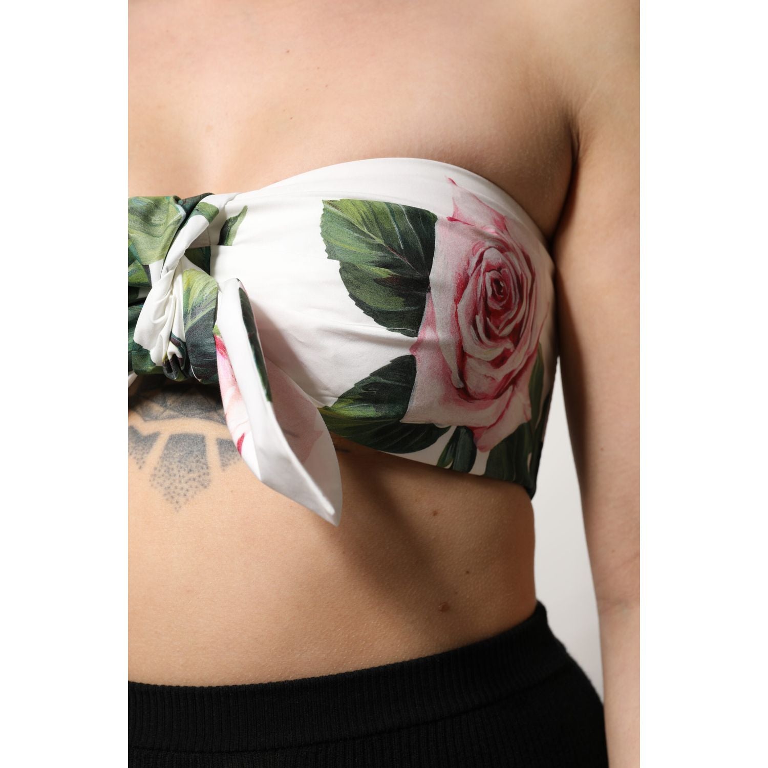 Dolce & Gabbana White Floral Print Cropped Bustier Corset Top