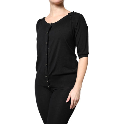 Dolce & Gabbana Black Button Down Short Sleeve Blouse Top