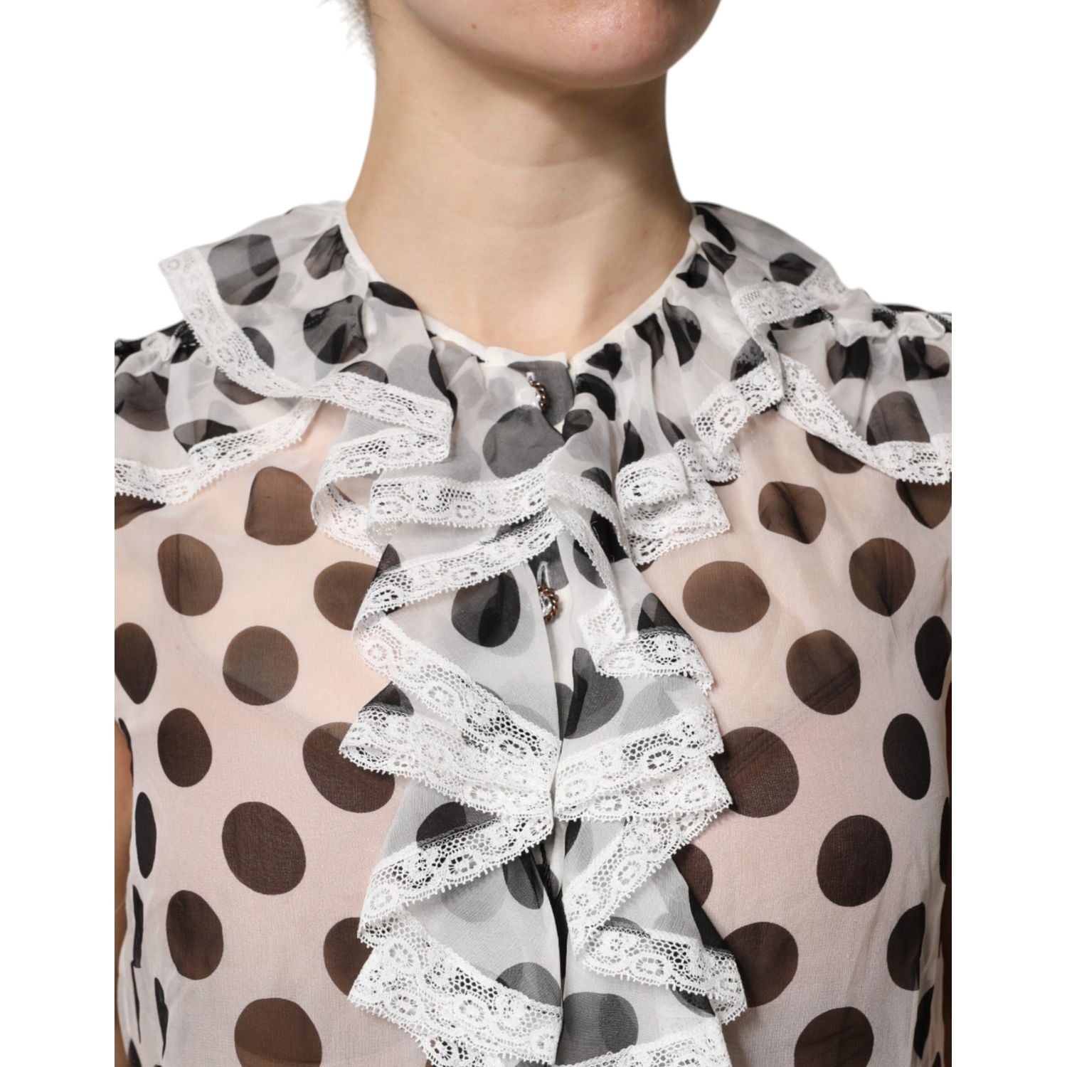 Dolce & Gabbana White Black Polka Dot Cotton Sleeveless Top