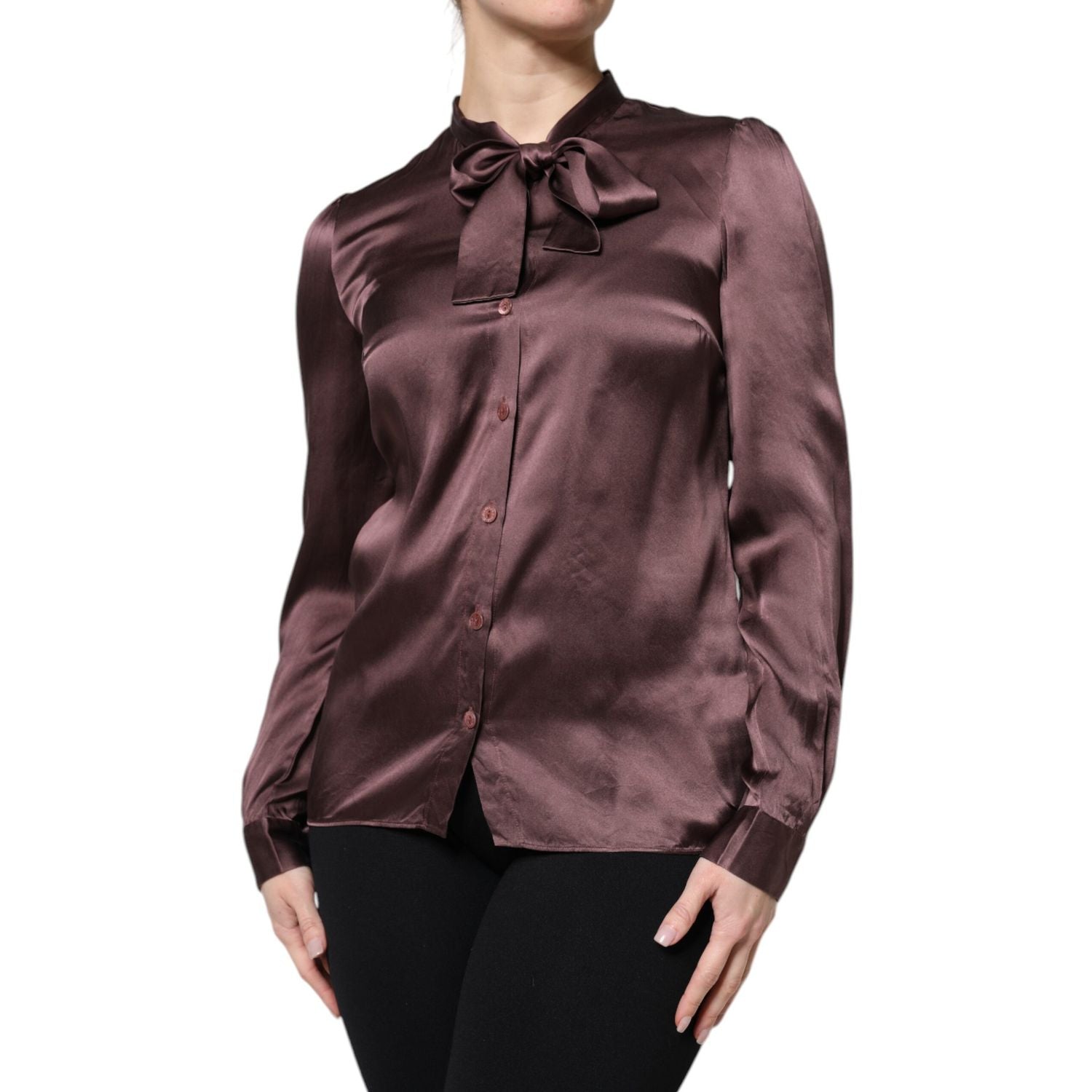 Dolce & Gabbana Brown Ascot Collar Long Sleeve Blouse Top