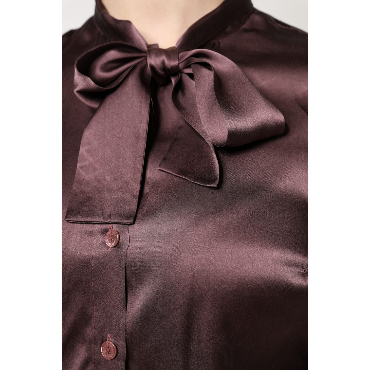 Dolce & Gabbana Brown Ascot Collar Long Sleeve Blouse Top
