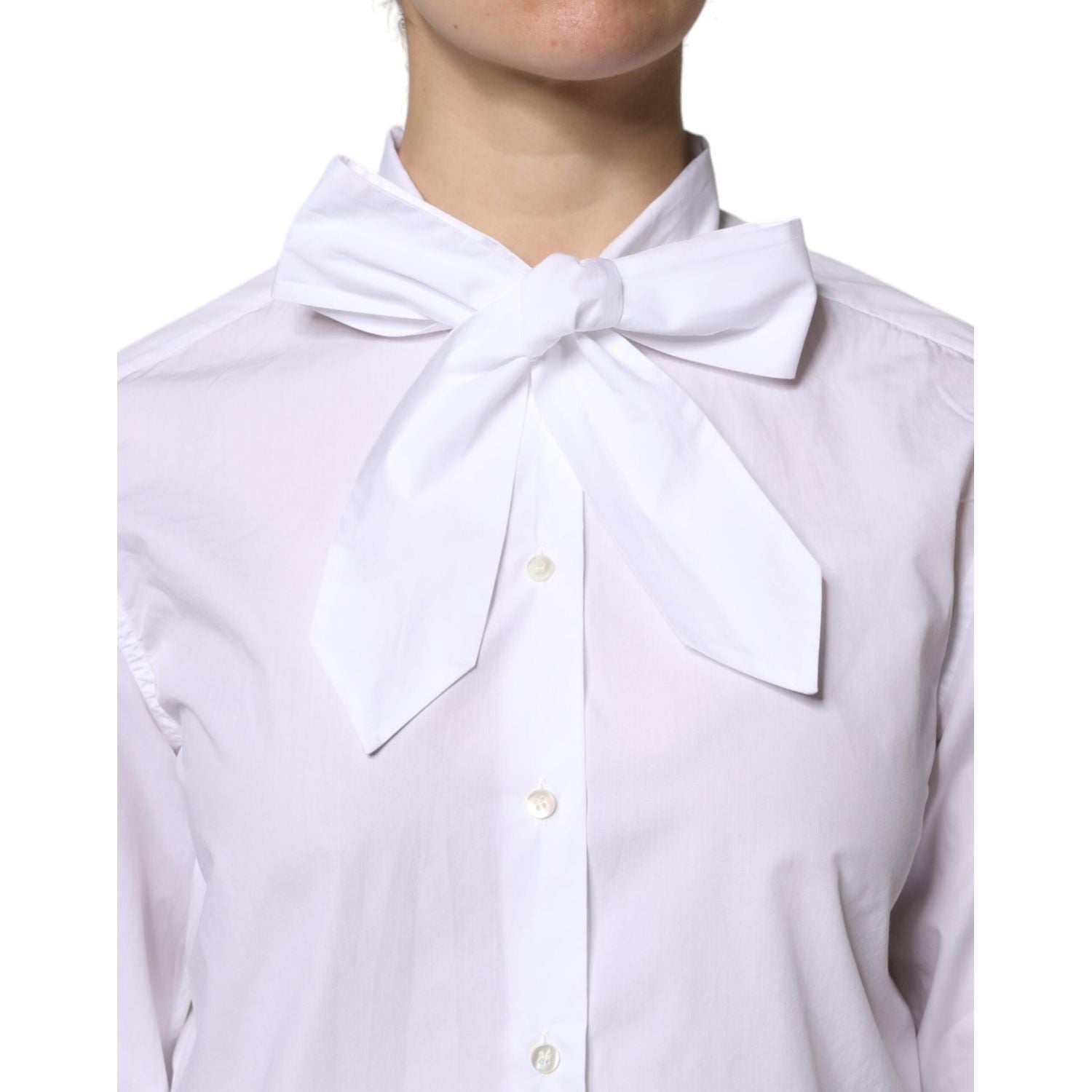Dolce & Gabbana White Ascot Collar Long Sleeve Blouse Top