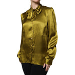 Dolce & Gabbana Olive Green Ascot Collar Long Sleeve Blouse Top TSH878634-46