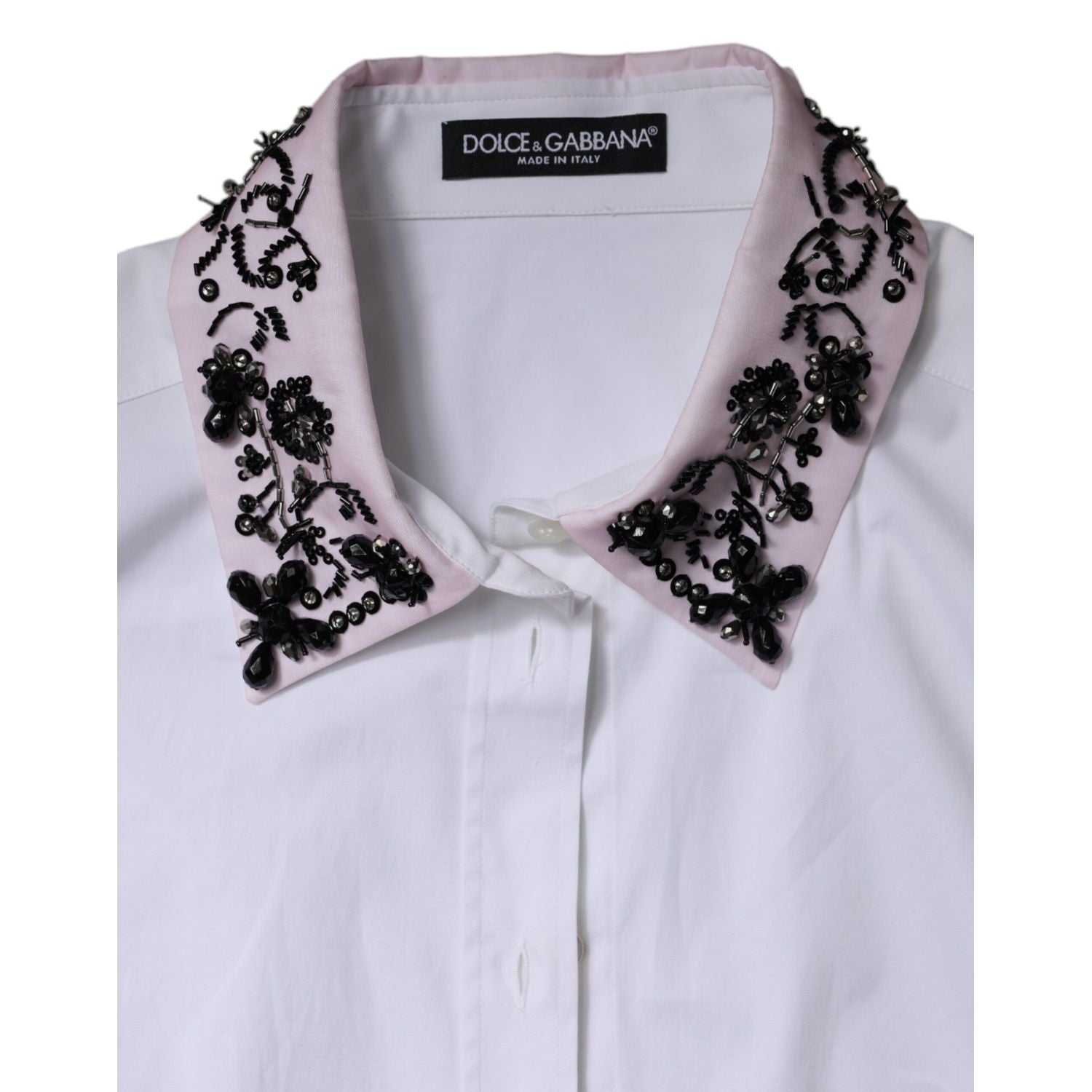 Dolce & Gabbana White Embellished Collared Dress Shirt Top