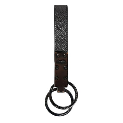 Dolce & Gabbana Brown Leather DG Plaque Double Keyring Holder Keychain