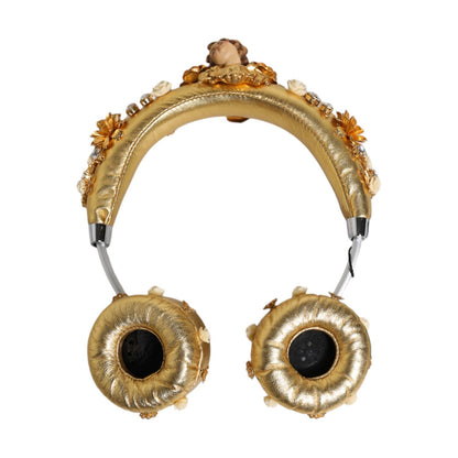 Dolce & Gabbana Gold Leather Floral Crystal Angel Headset Headphones