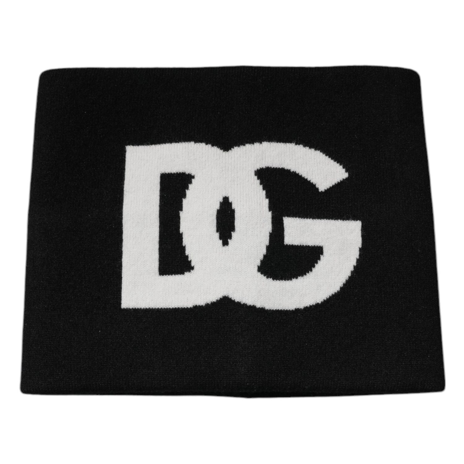 Dolce & Gabbana Black Cashmere DG Logo Square Handkerchief Scarf