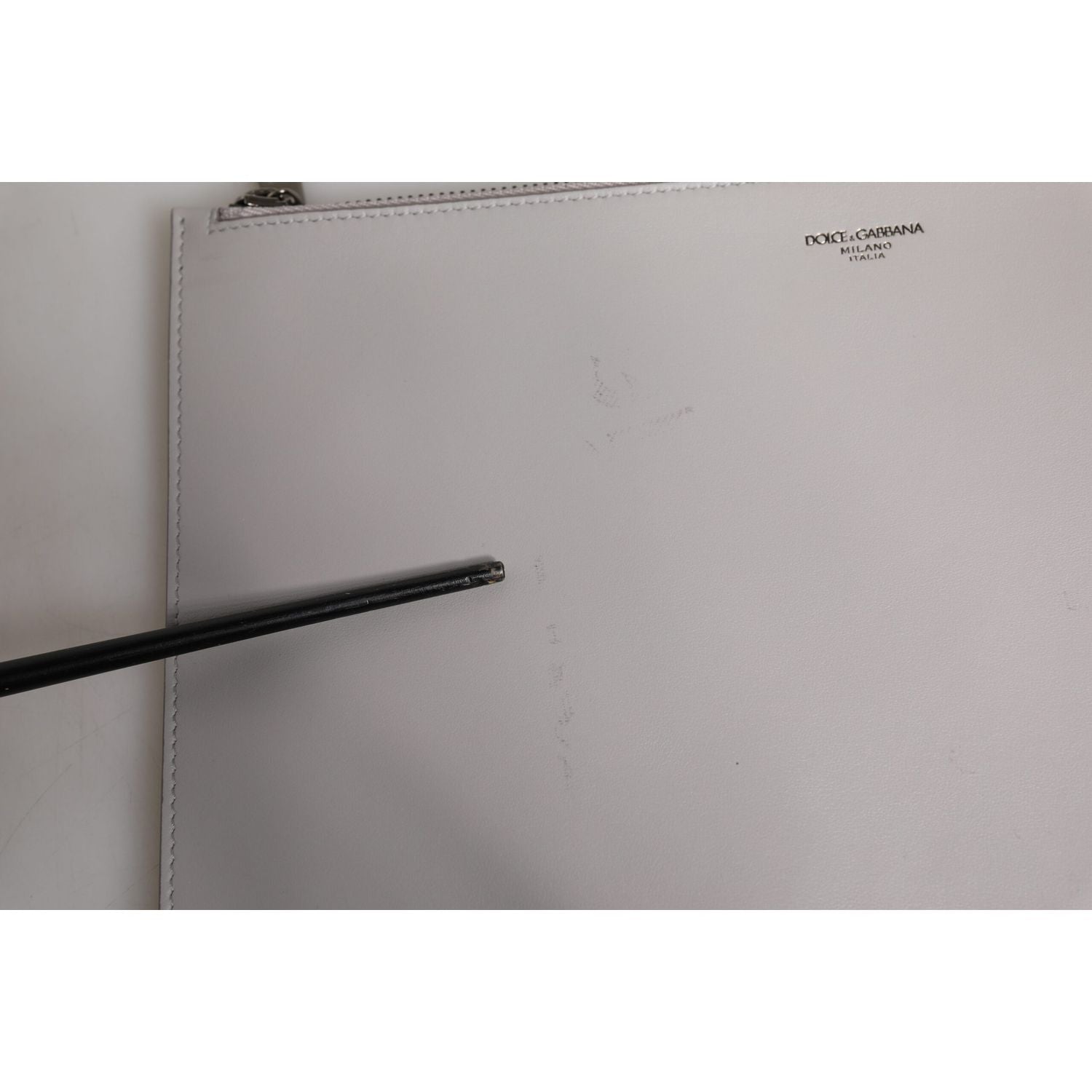 Dolce & Gabbana Gray Solid Leather DG Logo Men Clutch Zip Pouch Bag