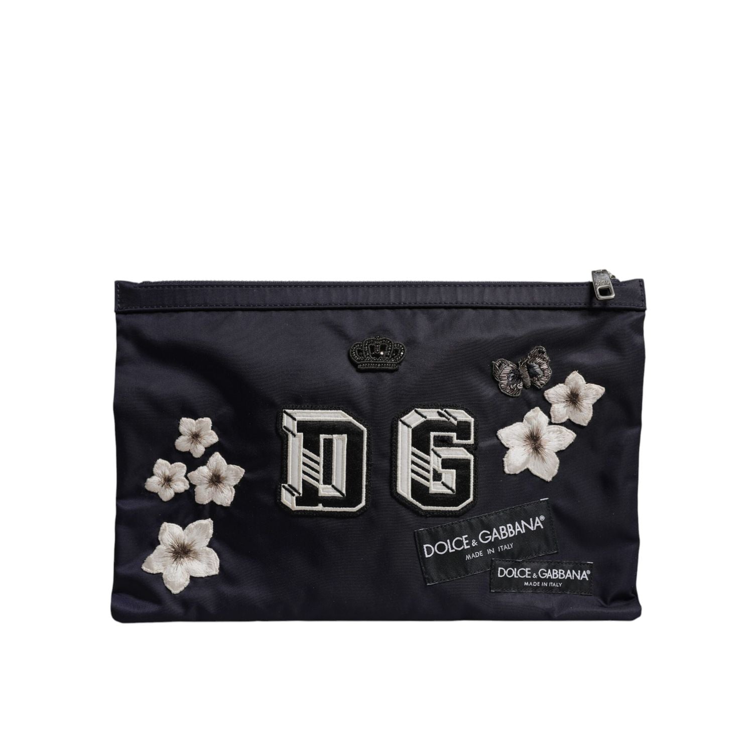 Dolce & Gabbana Blue DG Logo Patch Embellished Pouch Clutch Bag