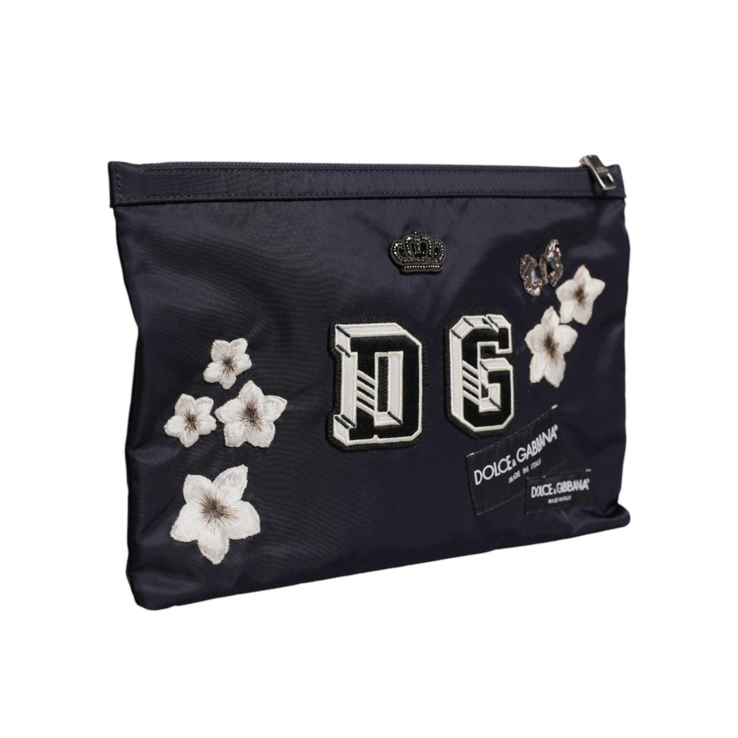Dolce & Gabbana Blue DG Logo Patch Embellished Pouch Clutch Bag