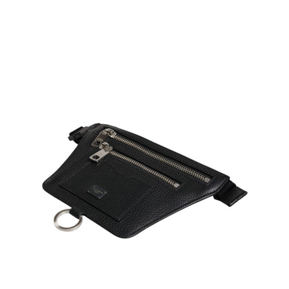 Dolce & Gabbana Black Calfskin Logo Plaque Belt Waist Men Fanny Pack Bag