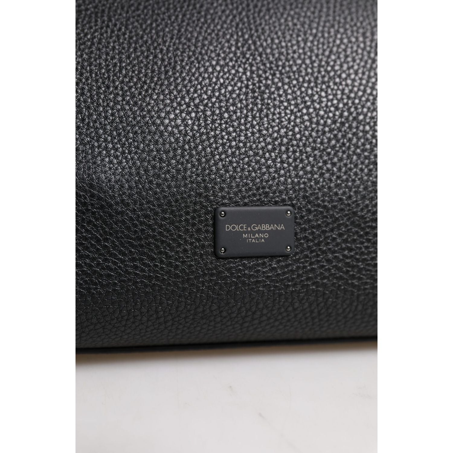 Dolce & Gabbana Black Leather Logo Plaque Shoulder Crossbody Bag