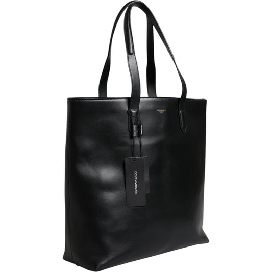 Dolce & Gabbana Black Calf Leather Shopping Tote Shoulder Bag BAG4345