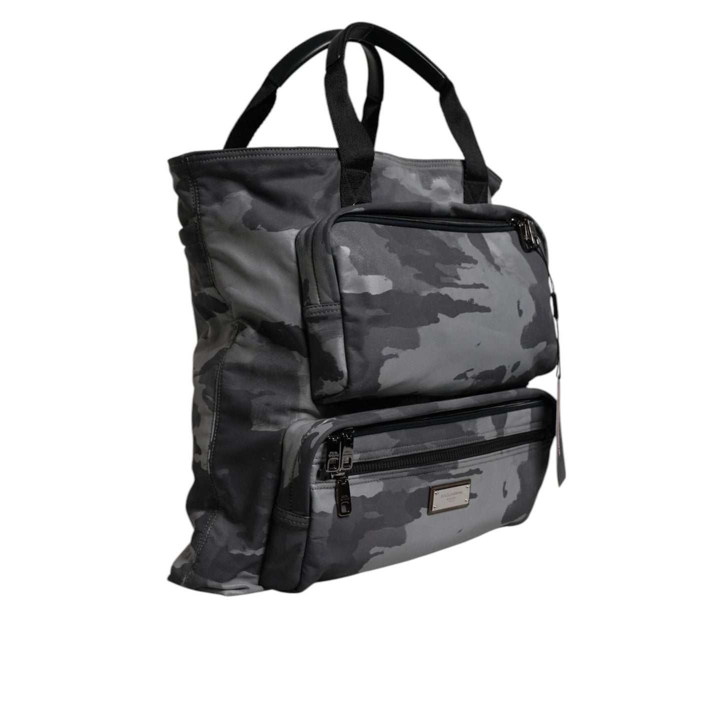 Dolce & Gabbana Gray Camo Cotton Multiple Compartments Tote Bag