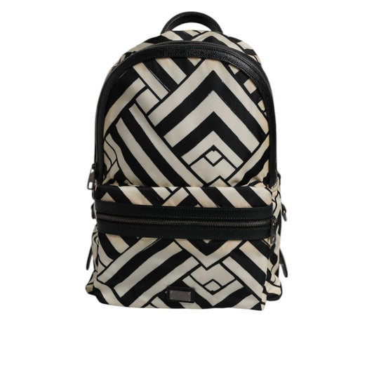 Dolce & Gabbana Black White Nylon Leather Travel Back Pack Bag