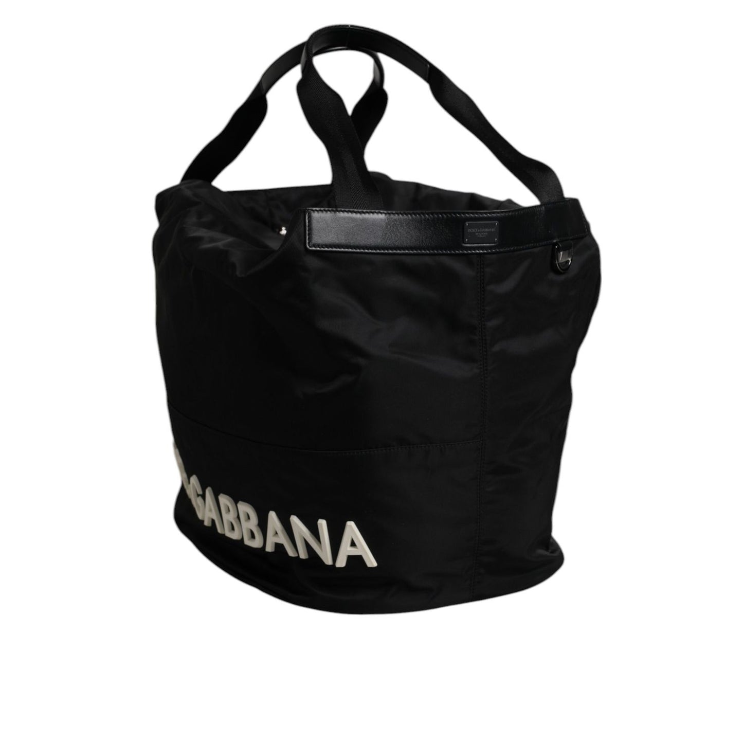 Dolce & Gabbana Black Nylon White Iconic Logo Shoulder Bucket Bag