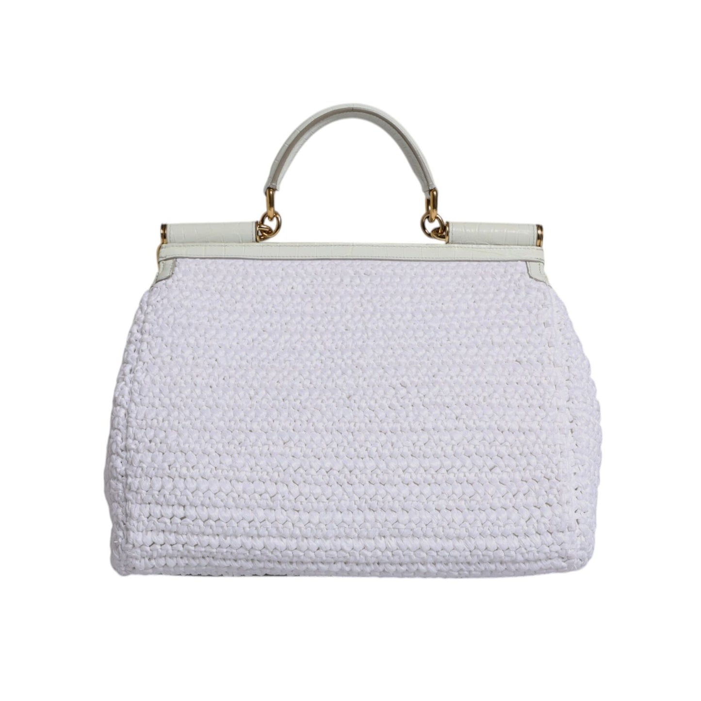 Dolce & Gabbana White Rafia Leather Top Handle Crossbody Bag