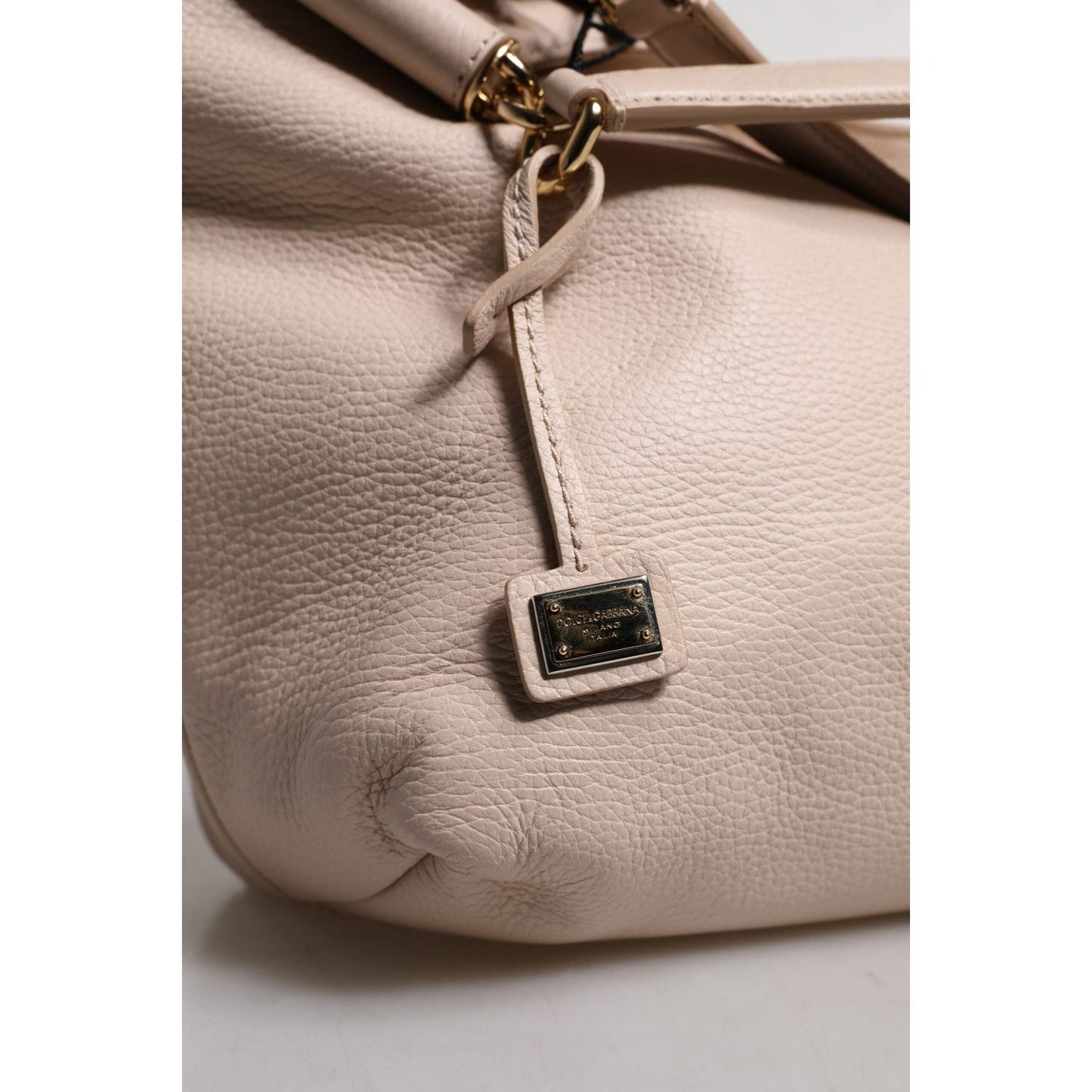 Dolce & Gabbana Light Pink Deer Leather Logo Plaque Tote Top Handle Bag BAG4361
