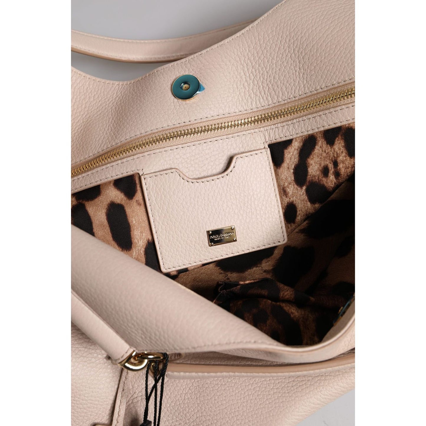 Dolce & Gabbana Light Pink Deer Leather Logo Plaque Tote Top Handle Bag BAG4361