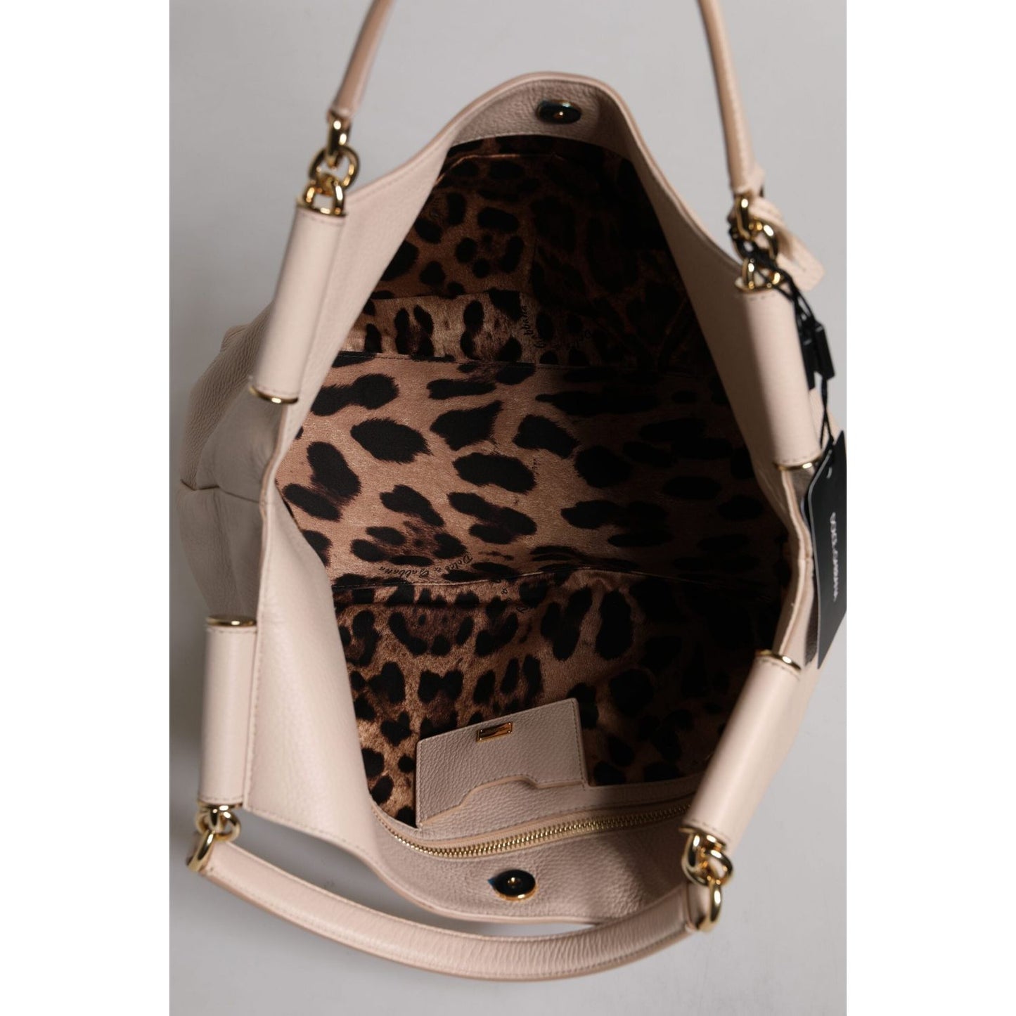 Dolce & Gabbana Light Pink Deer Leather Logo Plaque Tote Top Handle Bag BAG4361