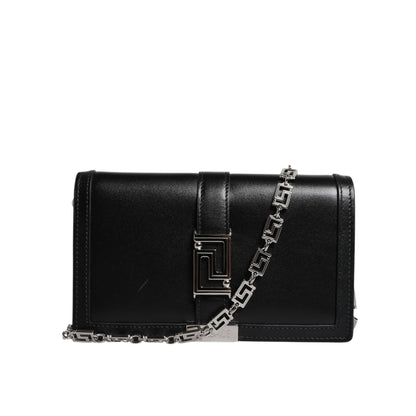 Versace Black Calfskin Leather Chain Strap Shoulder Crossbody Bag