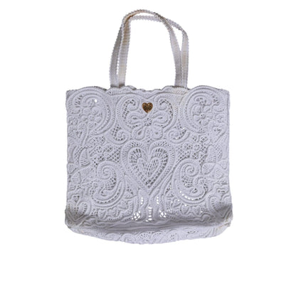 Dolce & Gabbana White Cordonetto Lace Beatrice Tote Shopping Bag