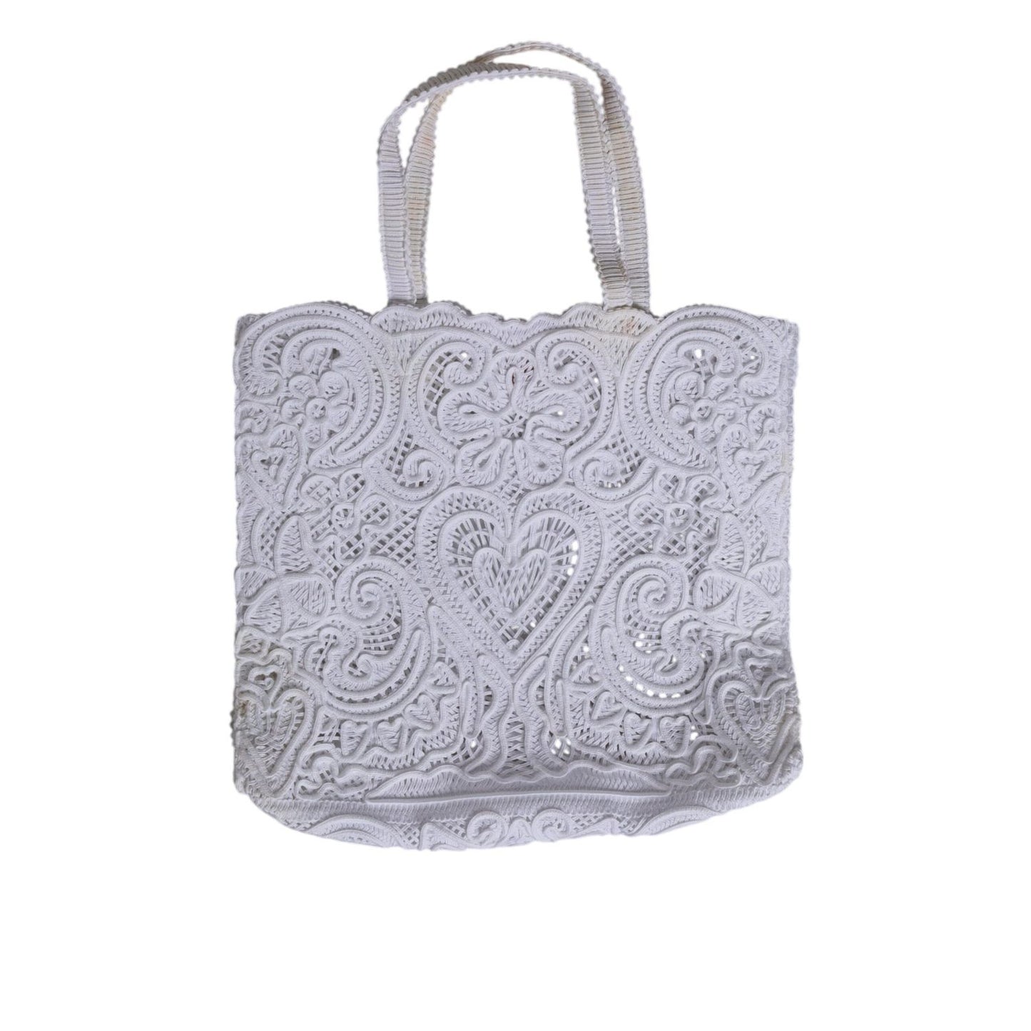 Dolce & Gabbana White Cordonetto Lace Beatrice Tote Shopping Bag
