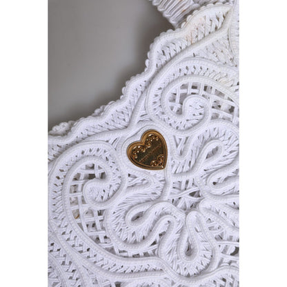 Dolce & Gabbana White Cordonetto Lace Beatrice Tote Shopping Bag
