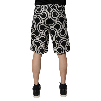 Dolce & Gabbana Black White Linen Bermuda Shorts