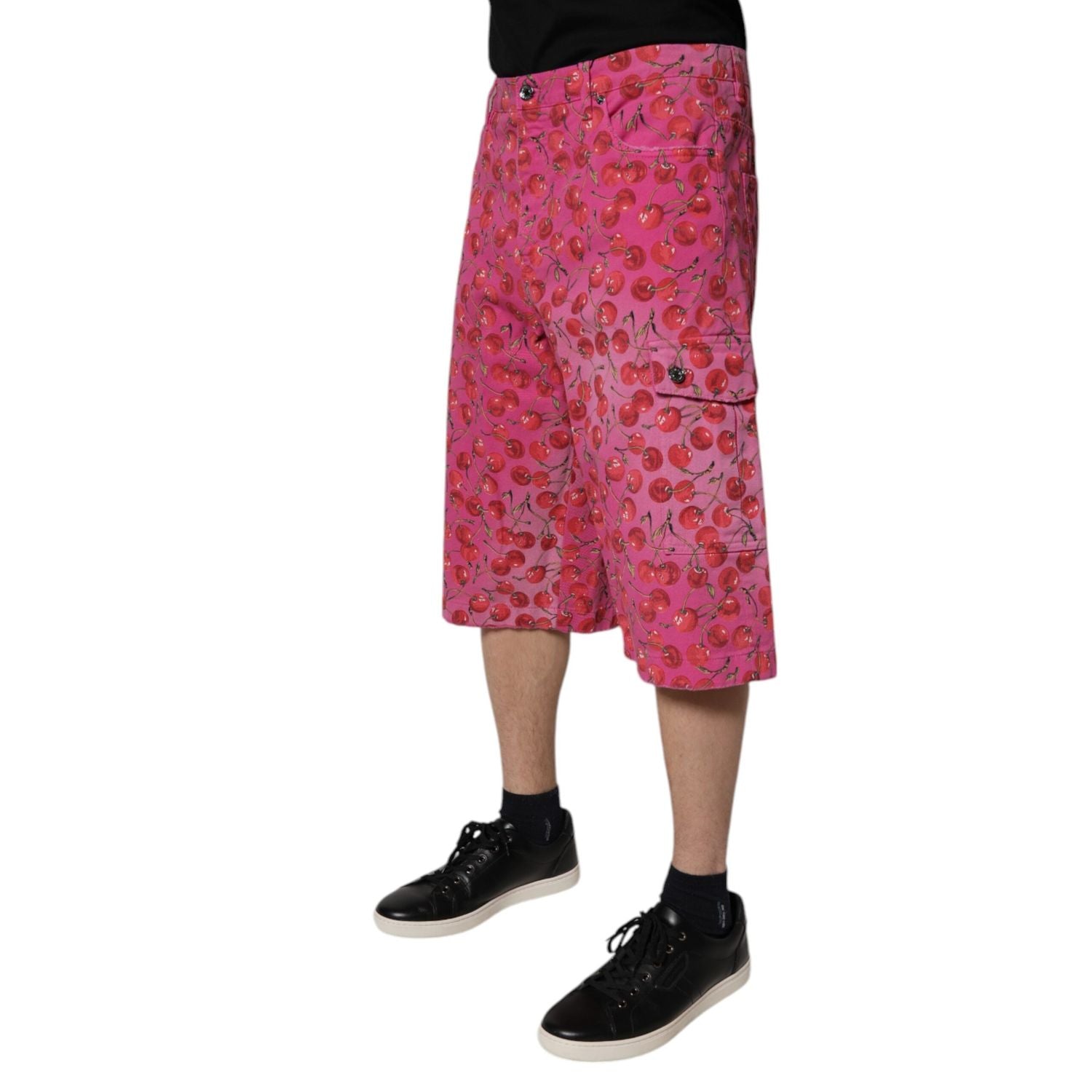 Dolce & Gabbana Pink Cherry Print Cargo Cotton Shorts