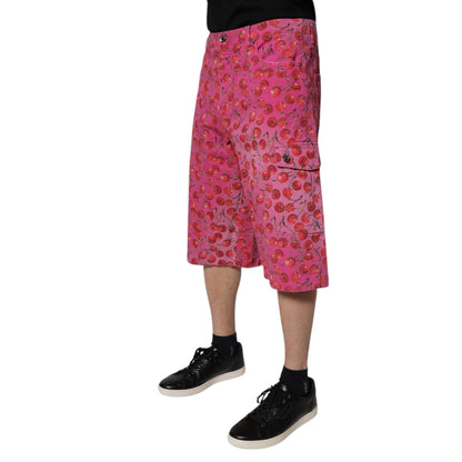 Dolce & Gabbana Pink Cherry Print Cargo Cotton Shorts