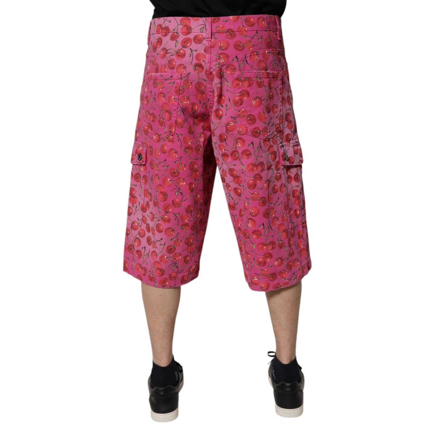 Dolce & Gabbana Pink Cherry Print Cargo Cotton Shorts