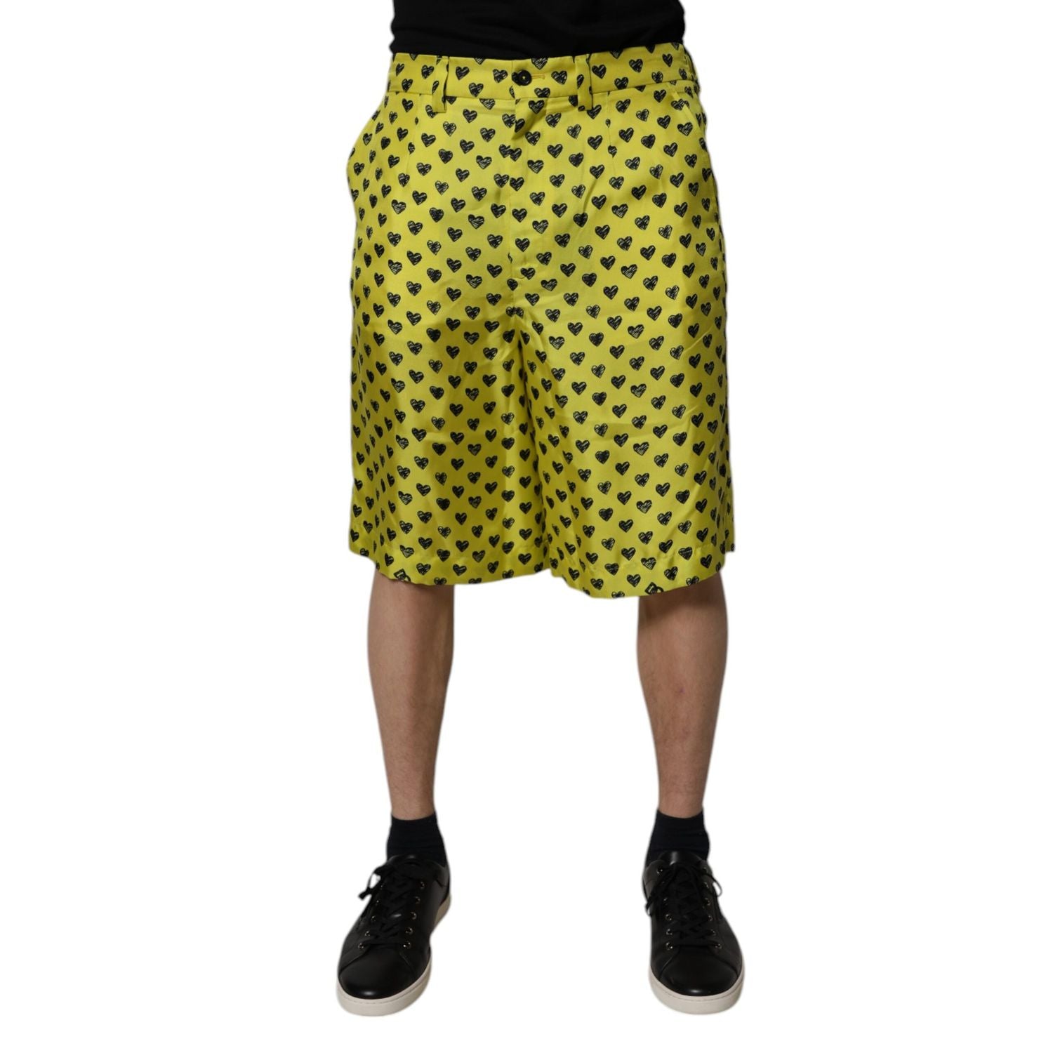 Dolce & Gabbana Green Silk Heart Print Bermuda Shorts