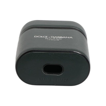 Dolce & Gabbana Green Calfskin Leather Logo Print Flip Holder Airpods Case