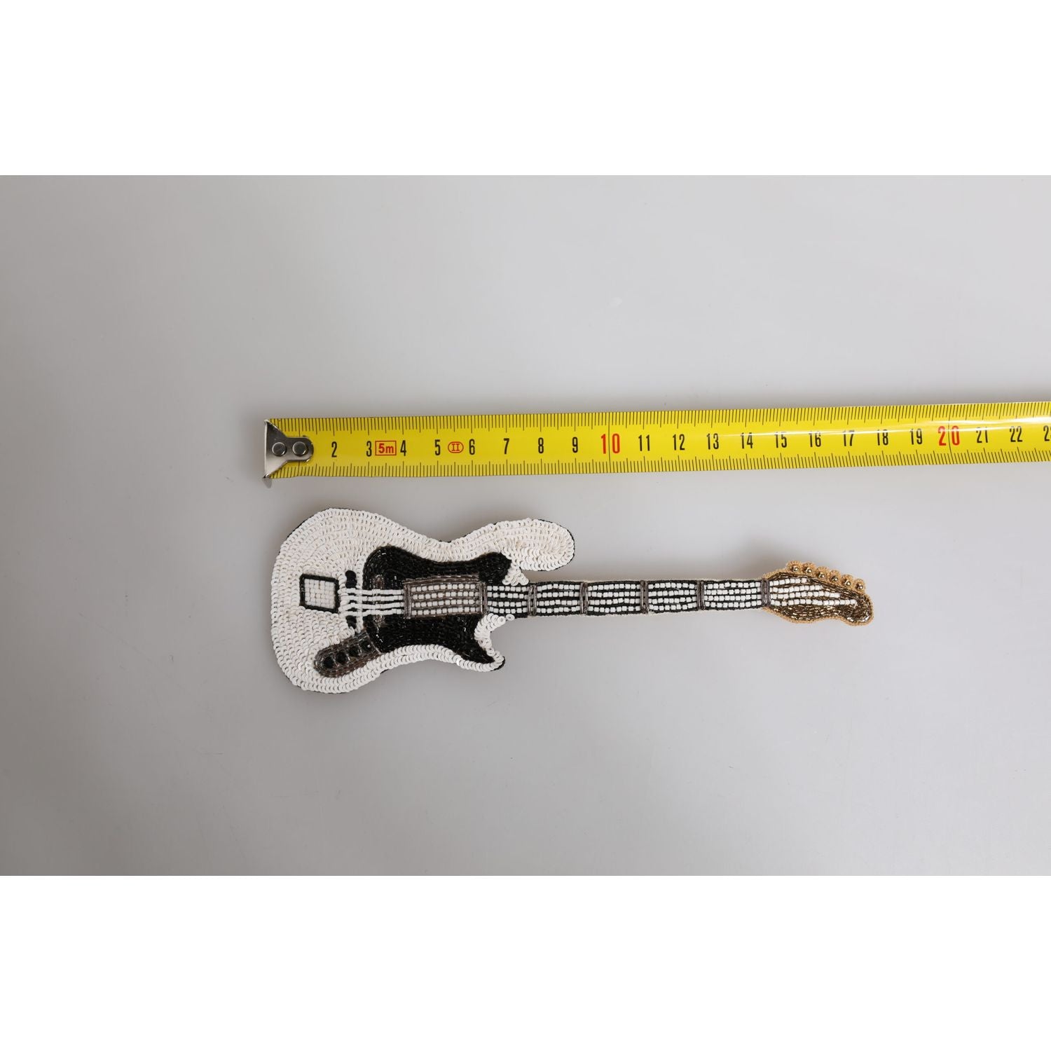 Dolce & Gabbana Gold Brass Logo Beaded Guitar Pin Brooch